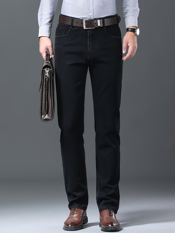 Men's Semi-formal Jeans, Classic Design Stretch All Match Jeans For Business