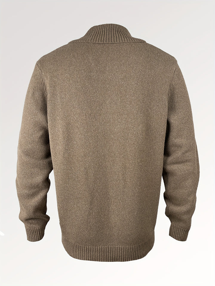 Men's Shawl Collar Cardigan Double Breasted Sweater, Plain Regular Fit Casual Knitted Sweater