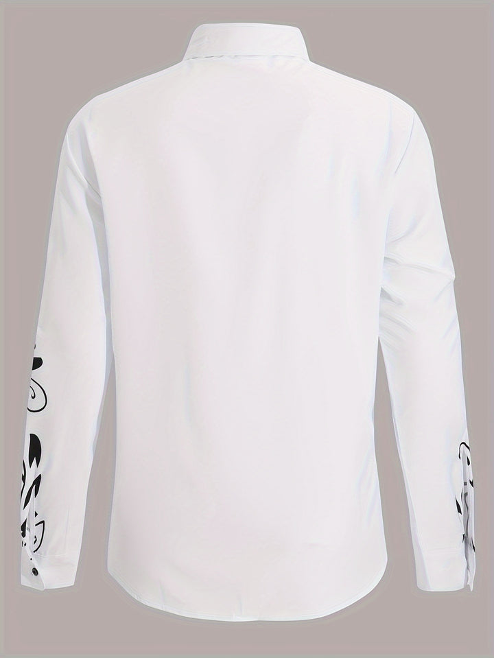 Simple Print Men's All-match Casual Long Sleeve Lapel Shirt, Spring Fall