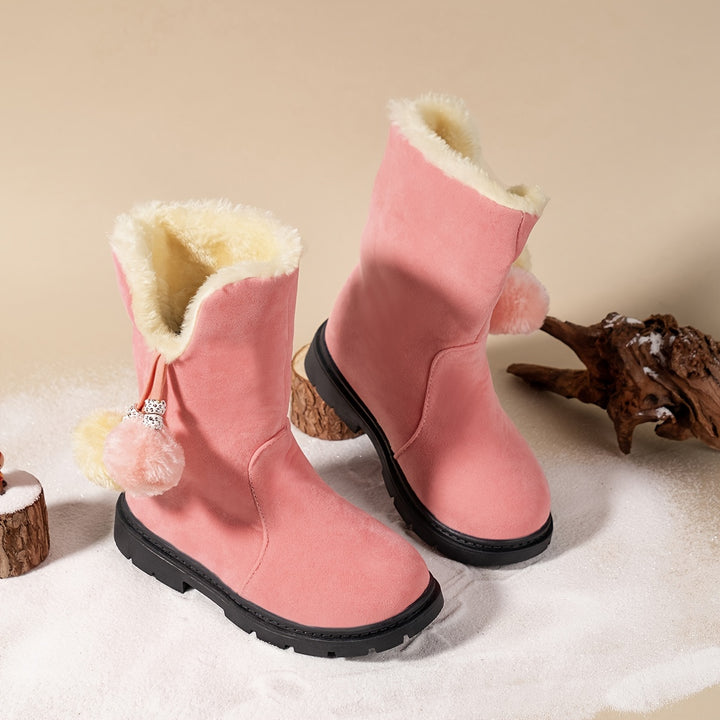 Trendy Cute Plus Fleece Boots For Girls Kids, Comfortable Non Slip Boots For Indoor Outdoor Travel, Autumn And Winter