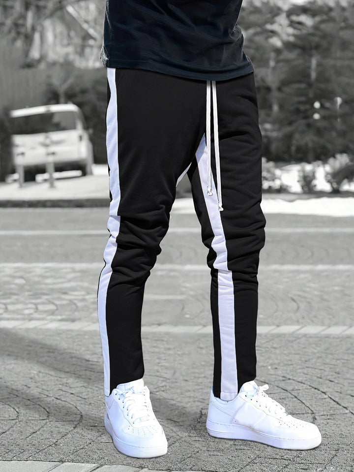 Chic Side-Striped Joggers, Men's Casual Waist Drawstring Sports Pants Sweatpants