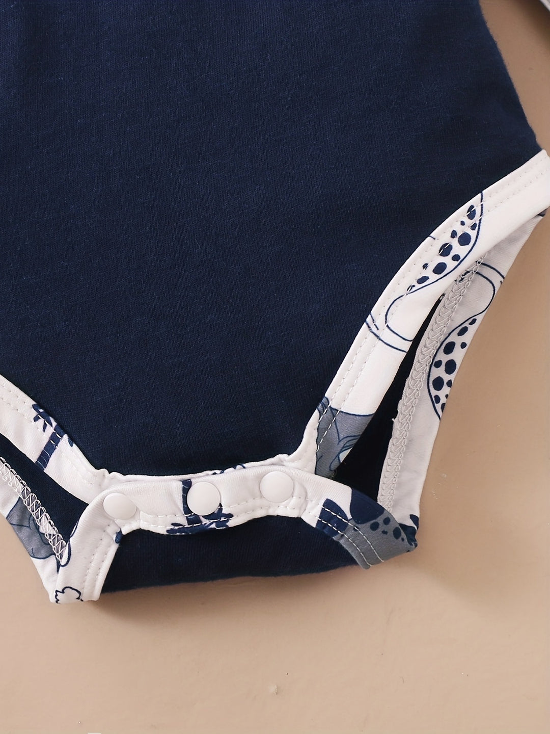 Infant Baby Boy's Cotton Casual Three-piece Set, Dinosaur Letter Print Romper  + Trousers + Hat