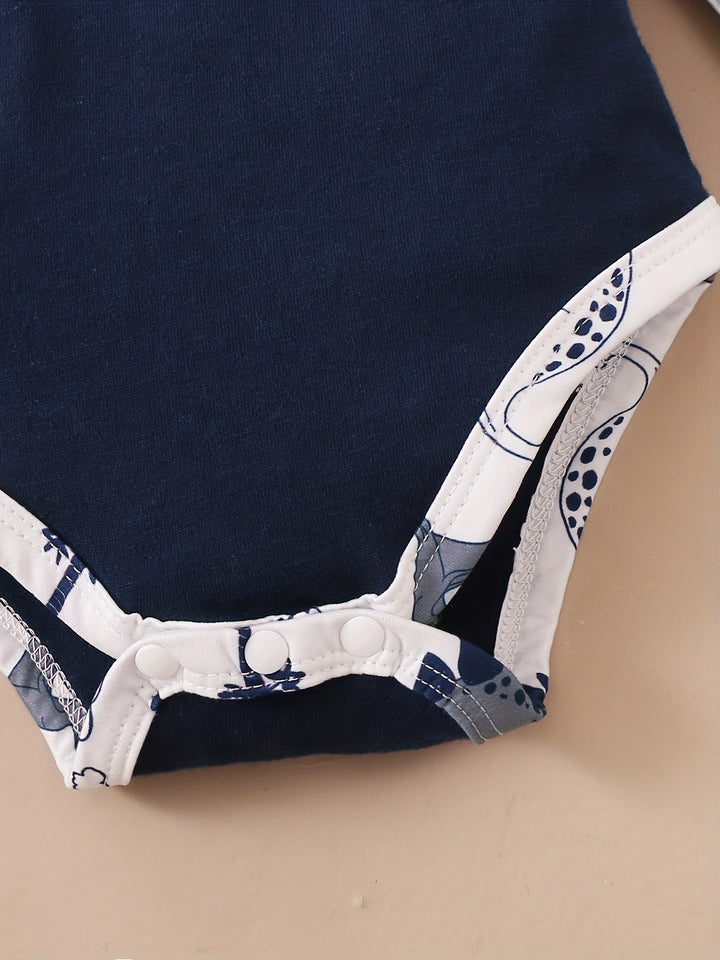 Infant Baby Boy's Cotton Casual Three-piece Set, Dinosaur Letter Print Romper  + Trousers + Hat