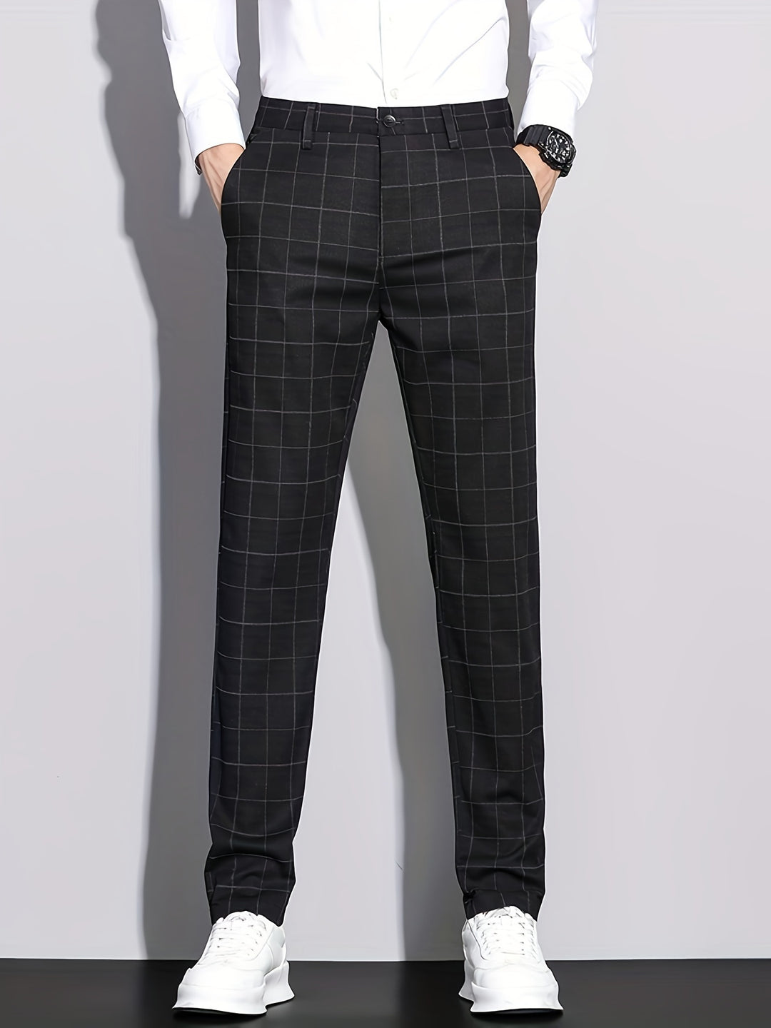 Men's Retro Plaid Slacks, Semi-formal Dress Pants For Business Banquet