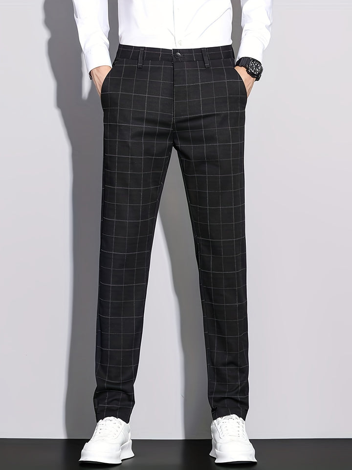 Men's Retro Plaid Slacks, Semi-formal Dress Pants For Business Banquet