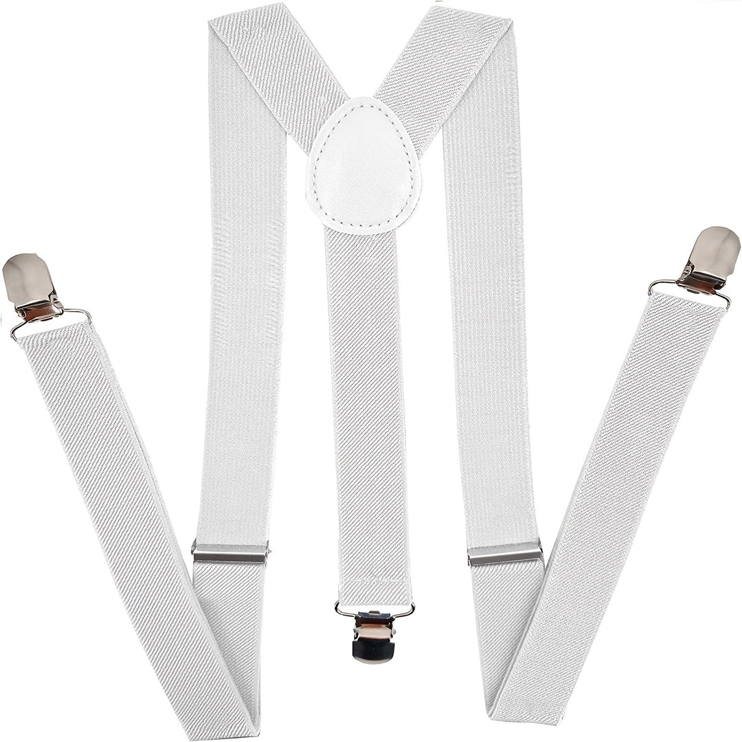 White Fashionable Men's Suspenders Adjustable Elastic Belt