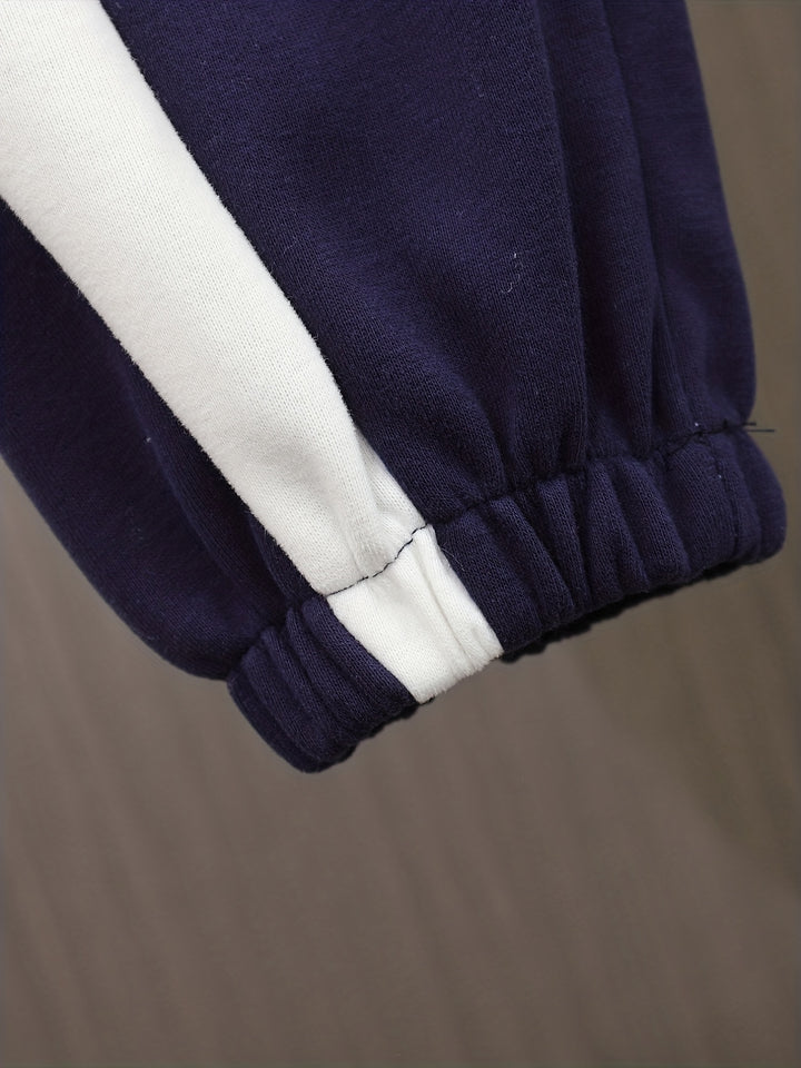 2pcs Girl's Varsity Jacket Outfit, Bomber Jacket & Sweatpants Set, Color Clash Coat, Kid's Clothes For Spring Fall Outdoor