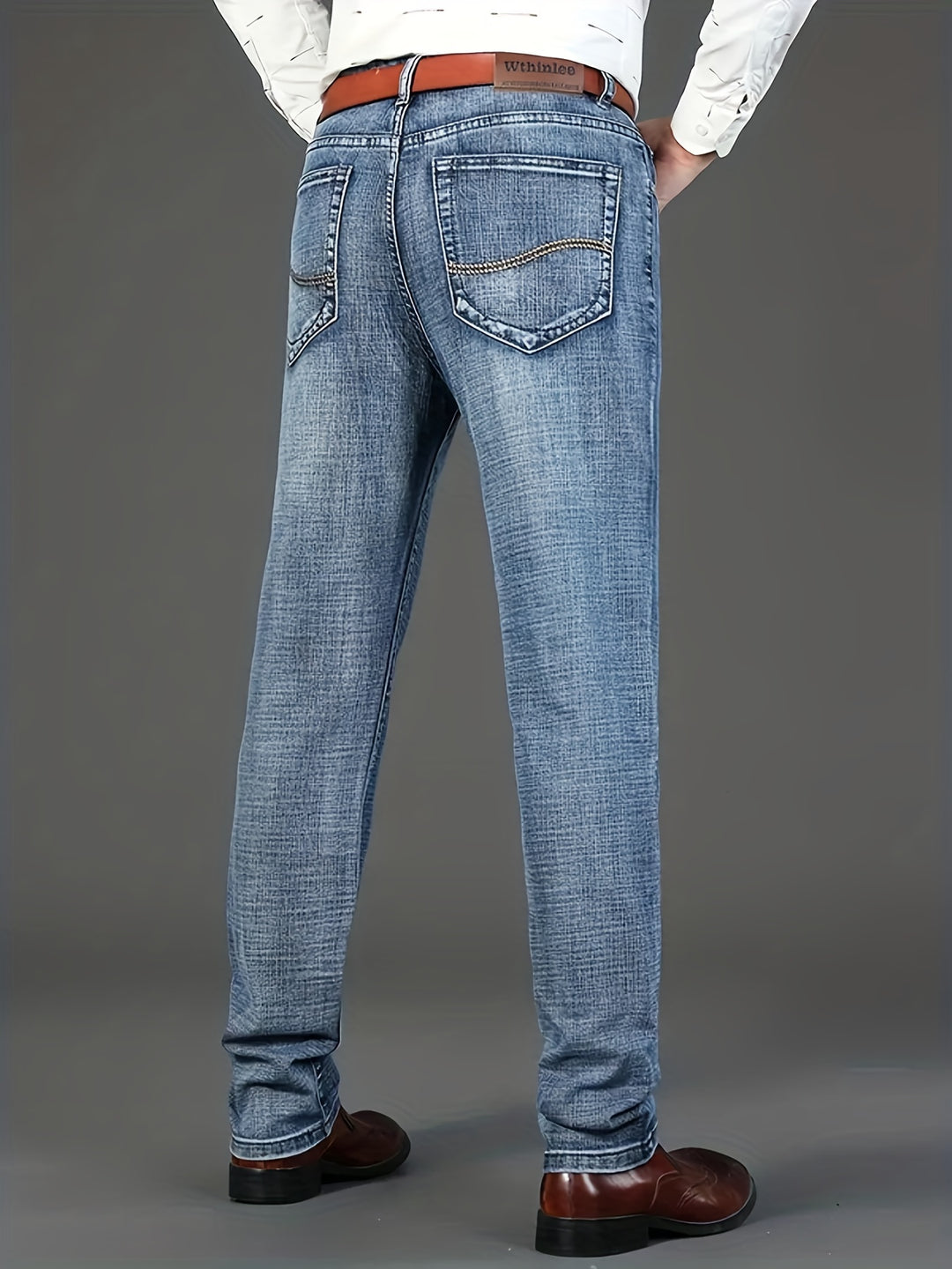 Men's High Quality Straight Leg Jeans For Business, Semi-formal Stretch Denim Pants