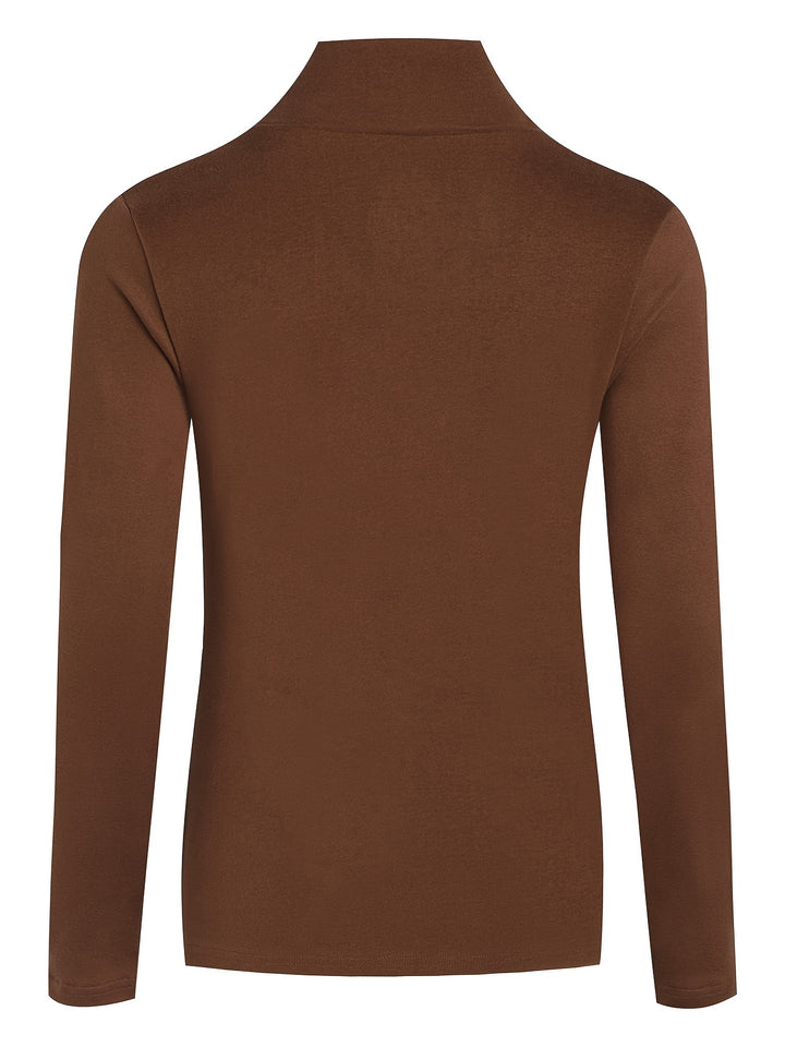 Solid Mock Neck T-Shirt, Casual Long Sleeve Top For Fall & Winter, Women's Clothing