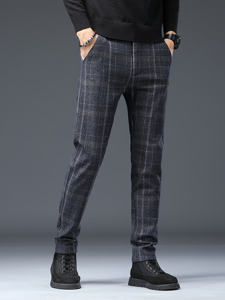 Men's Casual Retro Plaid Slim Fit Trousers For Fall Winter Leisure Activities