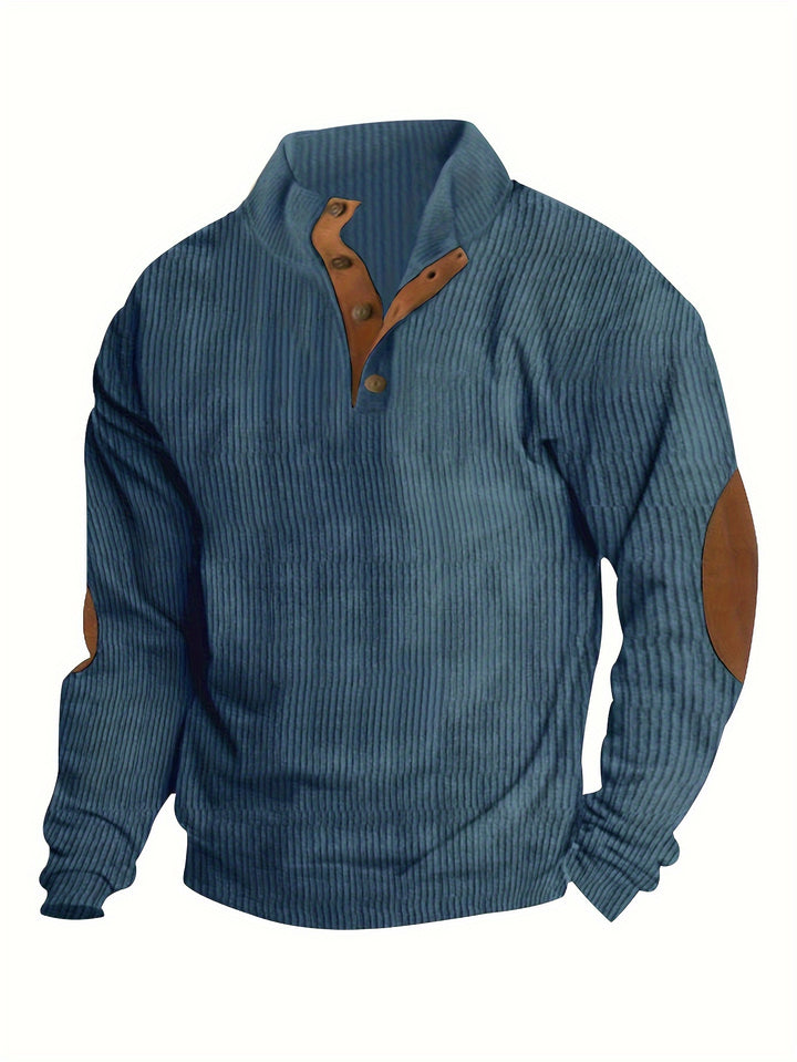 Men's Retro Stand Collar Ribbed Sweatshirt For Men Solid Sweatshirts For Spring Fall Long Sleeve Tops