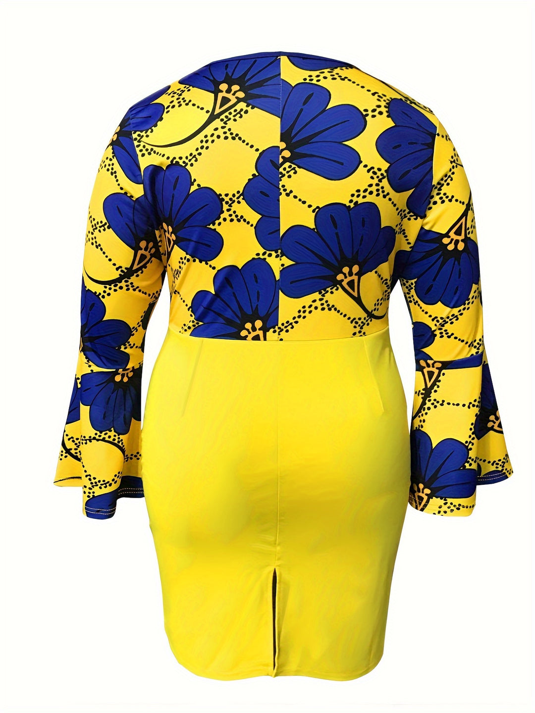 Floral Print Plus Size Dress for Women, Elegant and Slimming Bell Sleeve Design