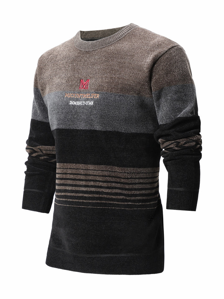 All Match Knitted Color Block Sweater, Men's Casual Warm Mid Stretch Crew Neck Pullover Sweater For Men Fall Winter