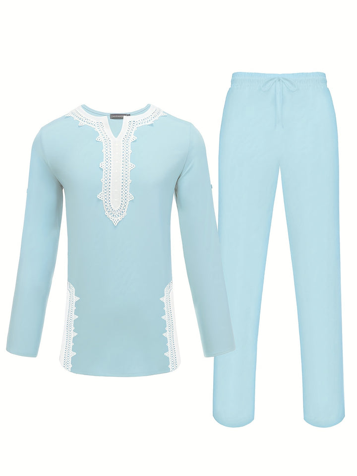 Men’s Two-piece Suits, Long Sleeve Tops & Pants Set, Formal Party African Men Dashiki Suit Shirt Pants Set Traditional Clothes Formal Dress