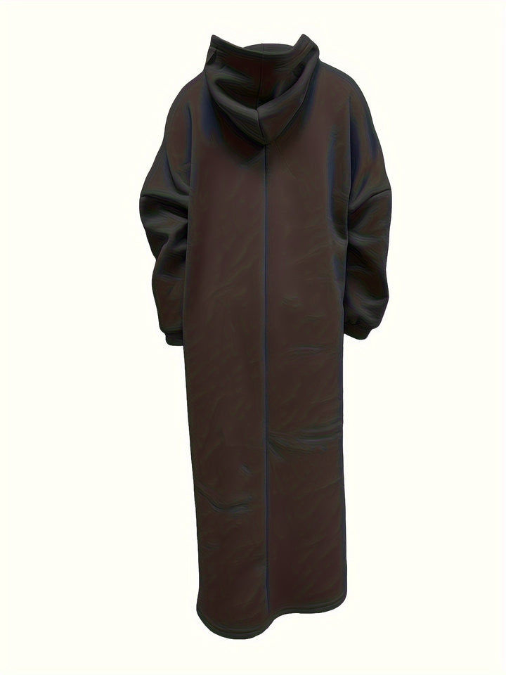 Plus Size Casual Sweatshirt Dress, Women's Plus Solid Lantern Sleeve Split Hem Maxi Hoodie Dress