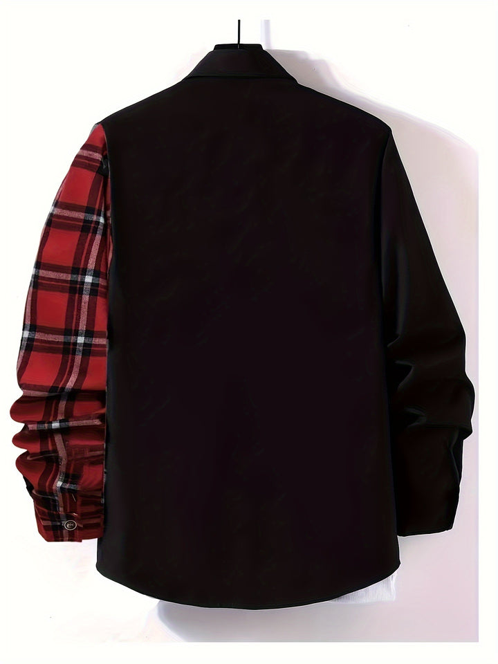 Boy's Plaid Button Down Shirt, Kids Lapel Color Block Trendy Long Sleeve Casual Tee Tops With Pocket For All Season