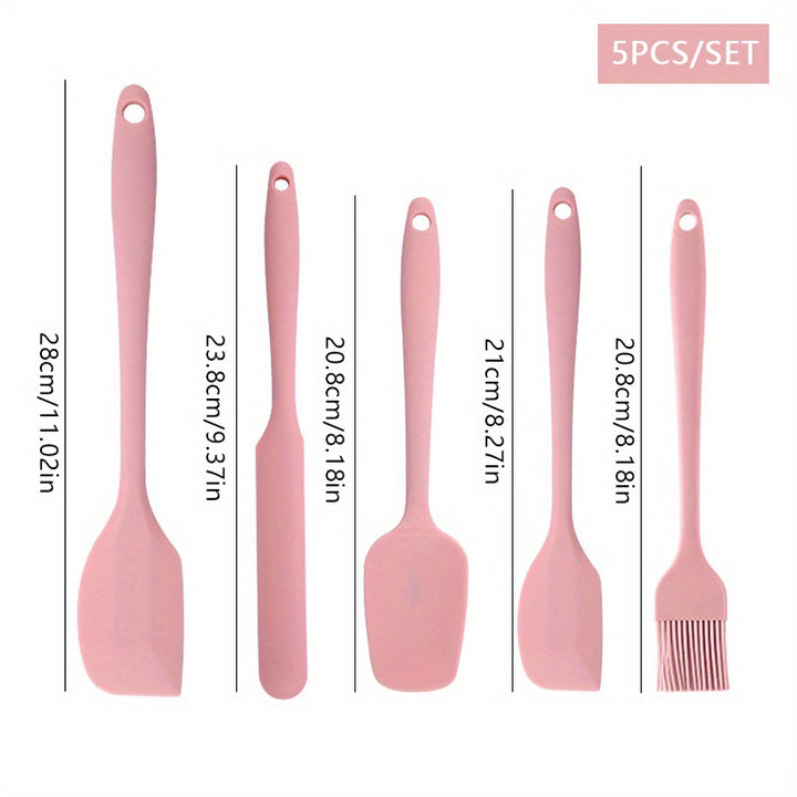 5pcs/6pcs, Large and Small Silicone Spatulas, Oil Brush, and Long Macaron Spatula - Essential Baking Supplies for Cakes, Cheese, and More