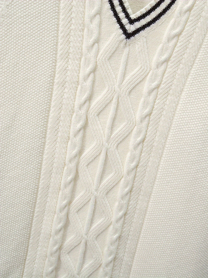 Casual Sleeveless V-Neck Sweaters, Men's Vertical Stripe Knit Vest