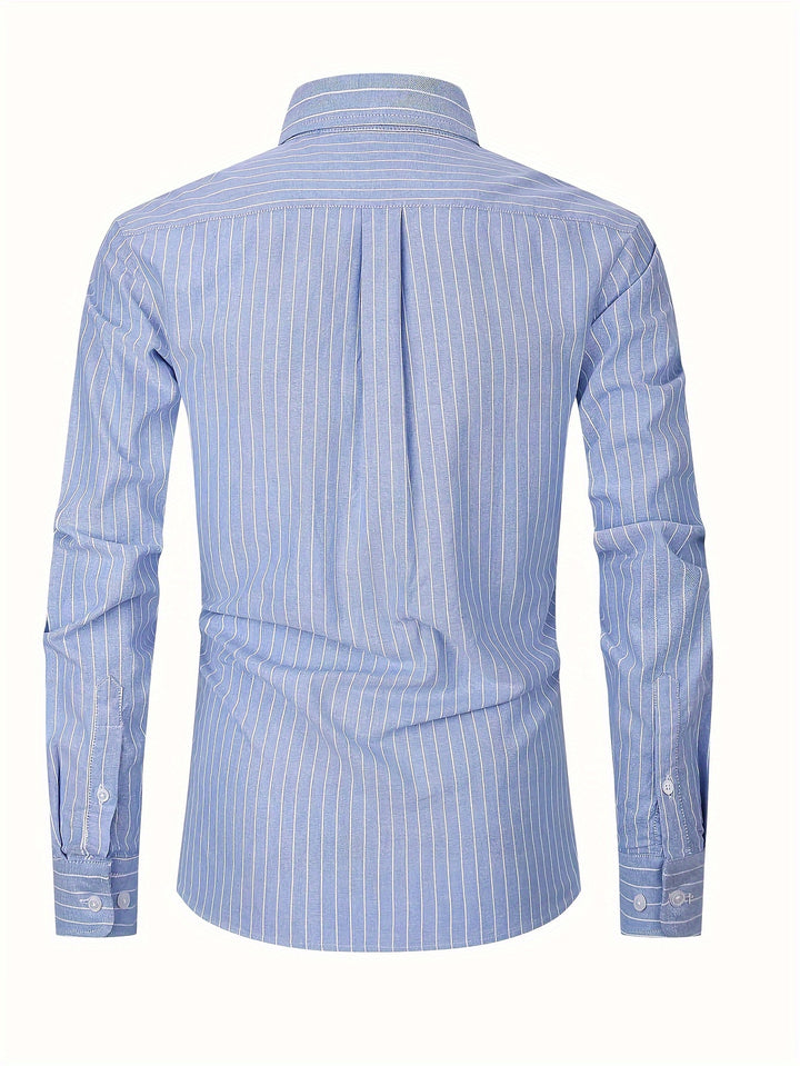 Men's Stylish Stripe Pattern Shirt, Casual Breathable Lapel Button Up Long Sleeve Shirt Top For City Walk Street Hanging Outdoor Activities