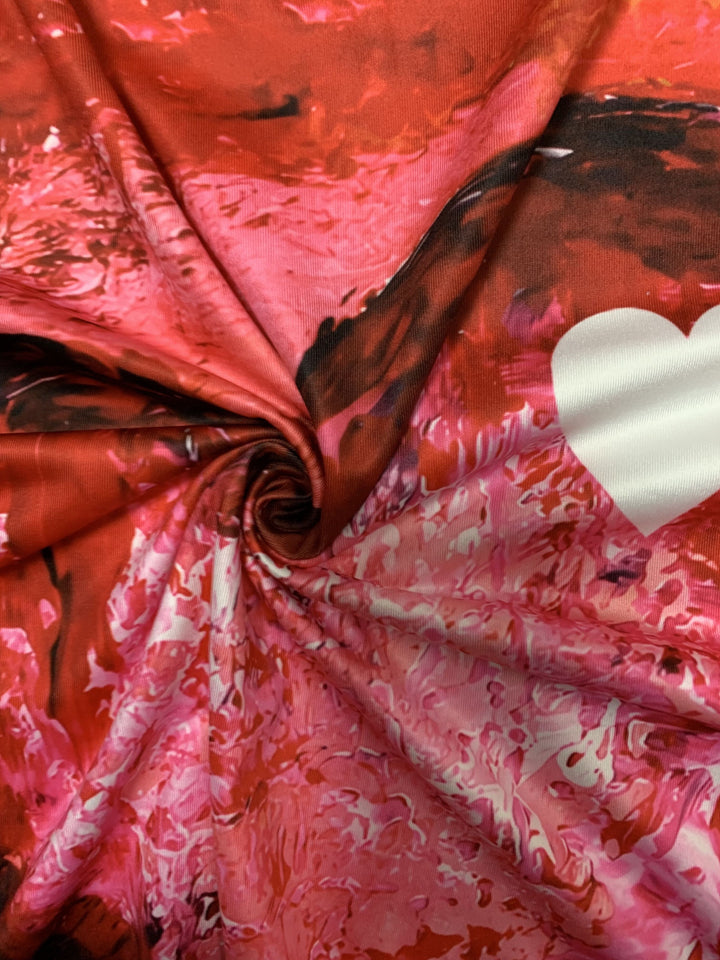 Plus Size Heart Print Top, Casual Crew Neck Long Sleeve Top, Women's Plus Size Clothing