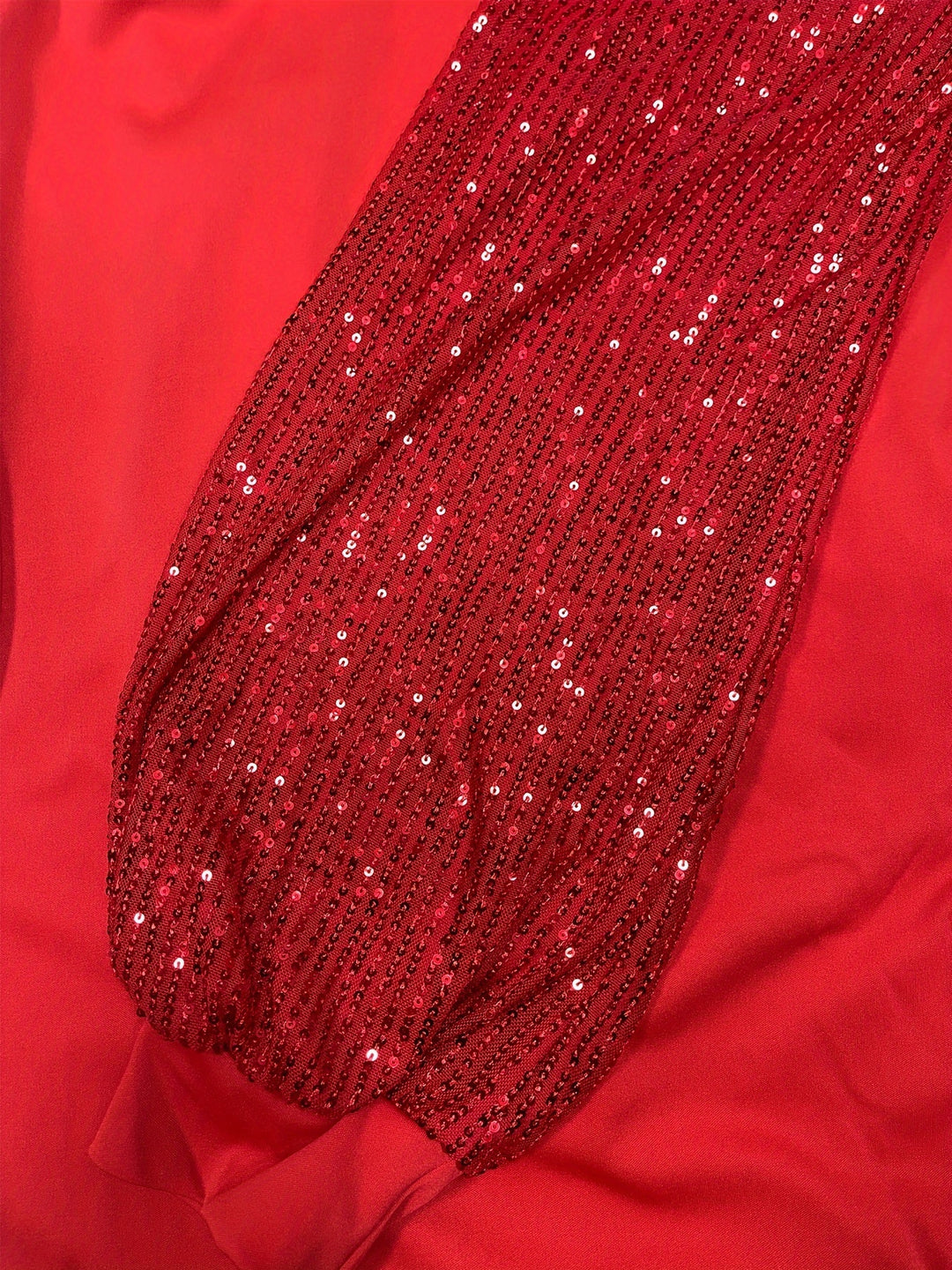 Plus Size Contrast Sequin Long Sleeve Wide Leg Jumpsuit, Women's Plus High Stretch Elegant Party Jumpsuit