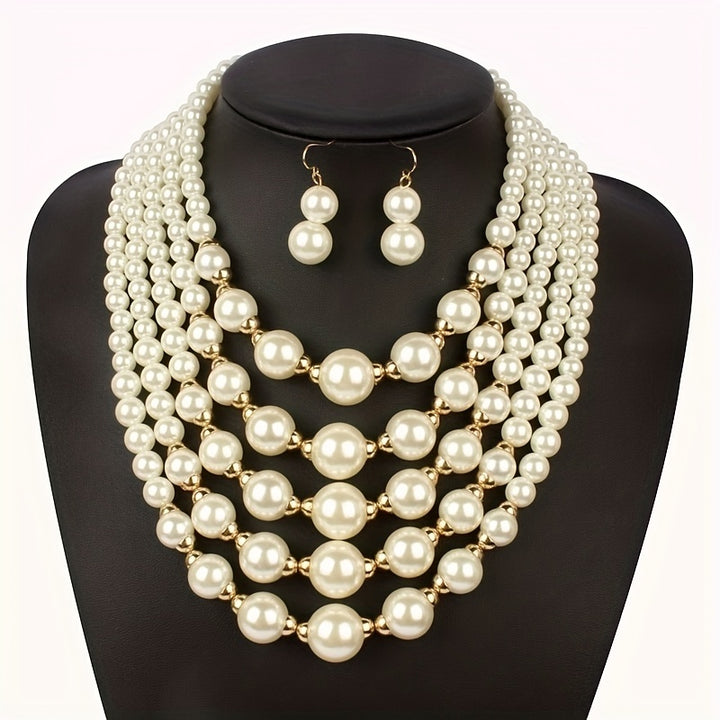 Faux Pearls Pendant Necklace & Dangle Earrings Set Elegant Jewelry Set For Women's And Girls Gifts