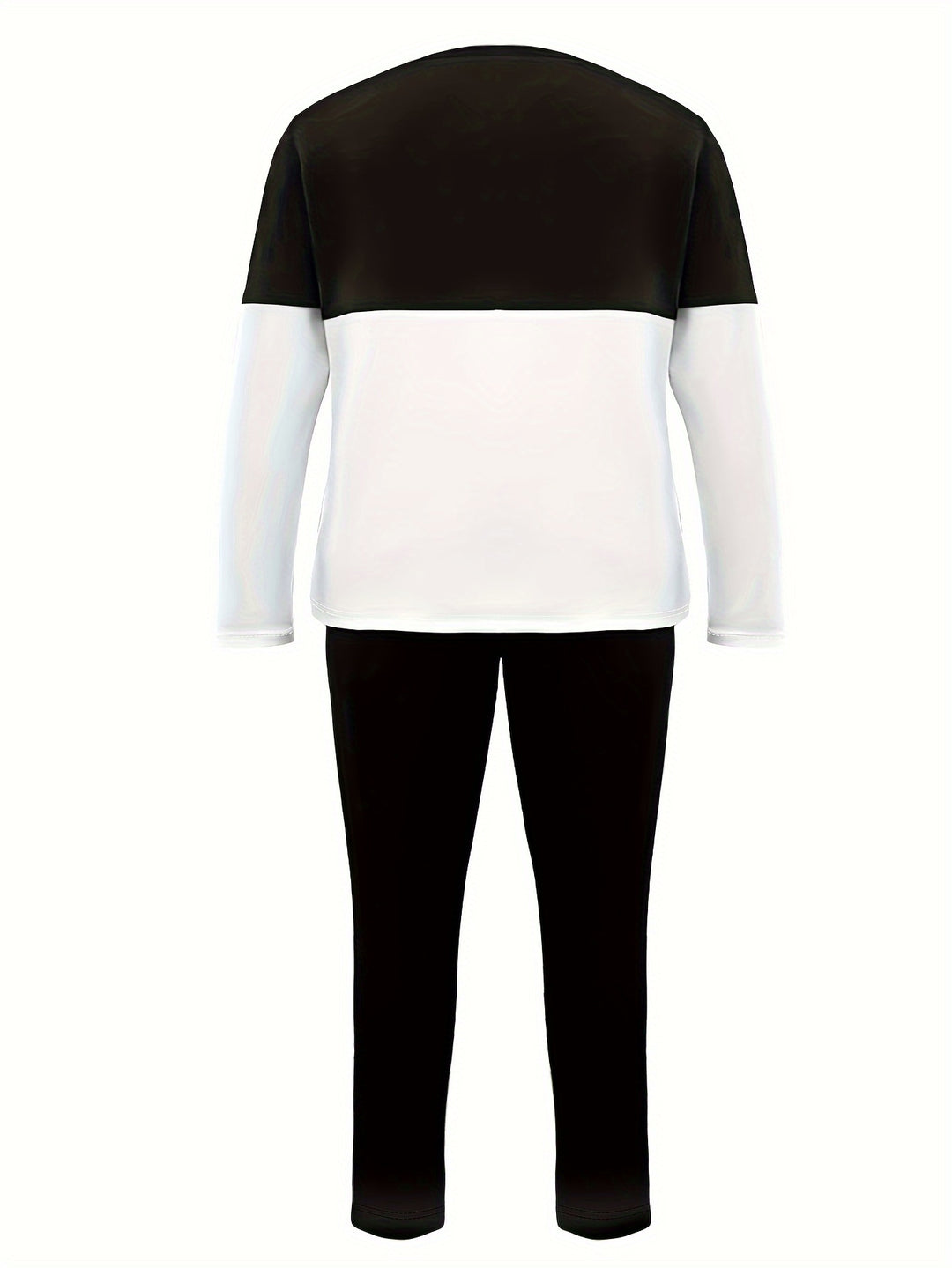 Plus Size Stripe Print Two-piece Set, Crew Neck Long Sleeve Top & Slim Pants Outfits, Women's Plus Size Clothing