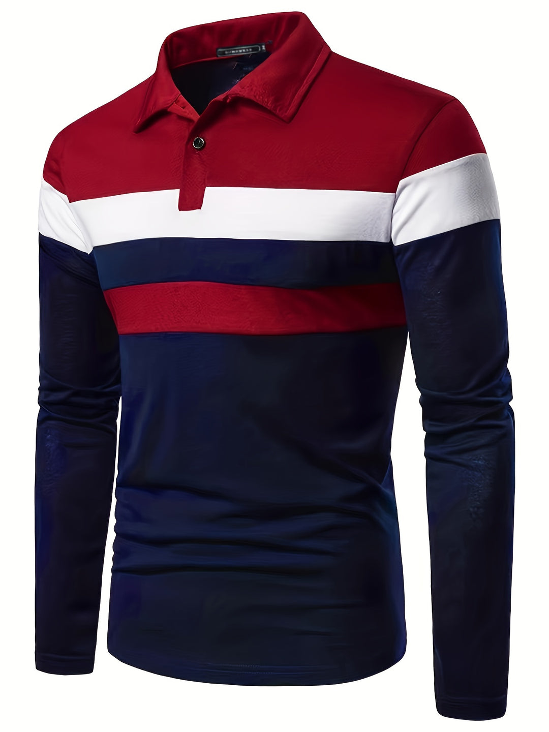 Mature Style Men's Color Block Casual Comfy Long Sleeve Golf Lapel Shirt, Spring Fall
