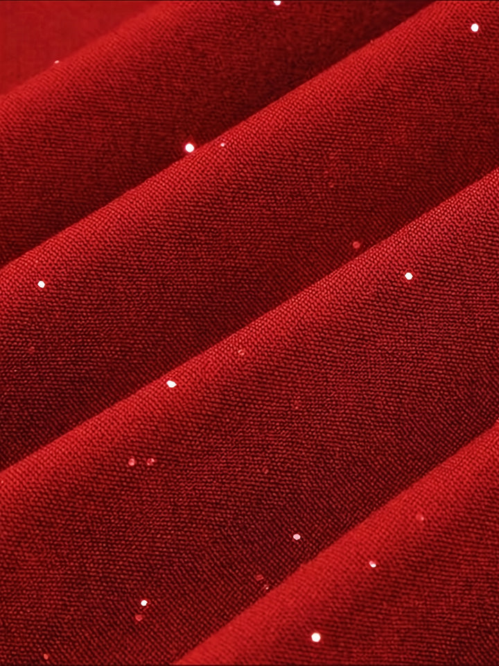 Plus Size Sexy Dress, Women's Plus Solid Rhinestone Decor Off Shoulder Long Sleeve Ruffle Trim Bodycon Mermaid Dress