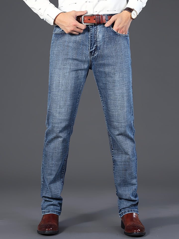 Men's High Quality Straight Leg Jeans For Business, Semi-formal Stretch Denim Pants
