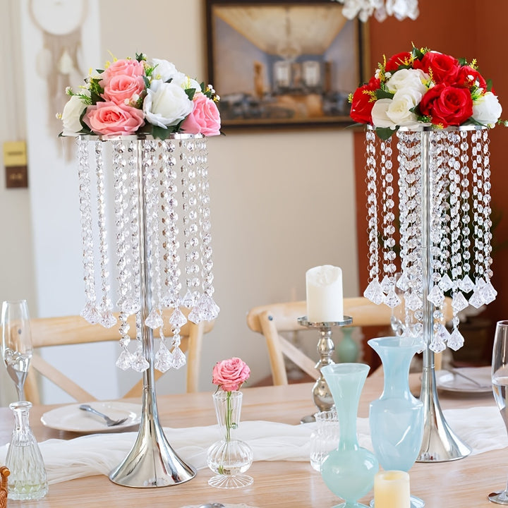 2pcs, Luxurious Crystal Flower Stand Wedding Centerpieces, Tall Metal Flower Arrangement Stand, Tabletop Flower Vase For Wedding Party Dinner Event Hotel/Home Decor (22.83"/58cm H)