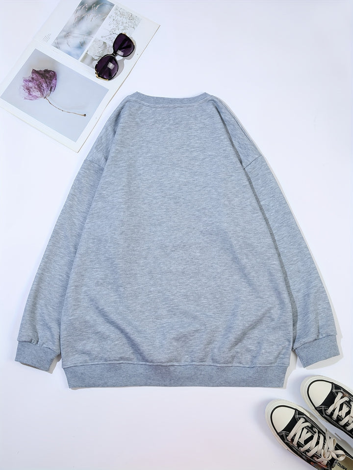 Plus Size LOVE Print Sweatshirt, Casual Long Sleeve Crew Neck Sweatshirt, Women's Plus Size Clothing