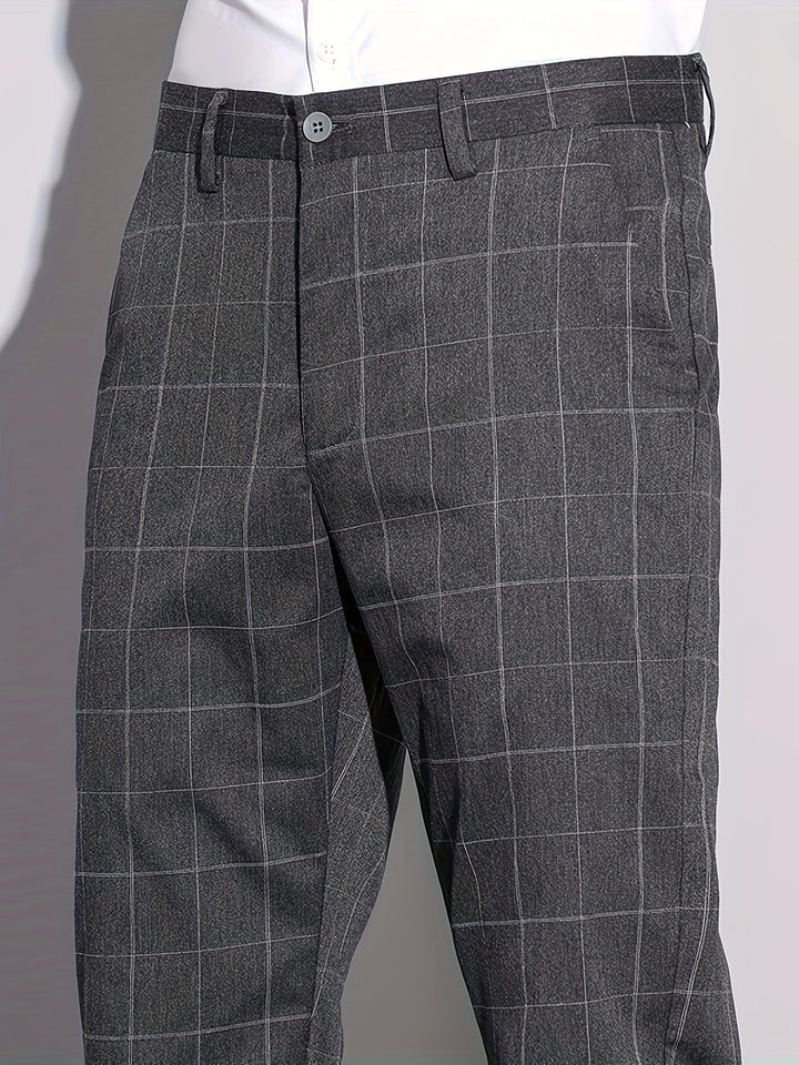 Men's Retro Plaid Slacks, Semi-formal Dress Pants For Business Banquet