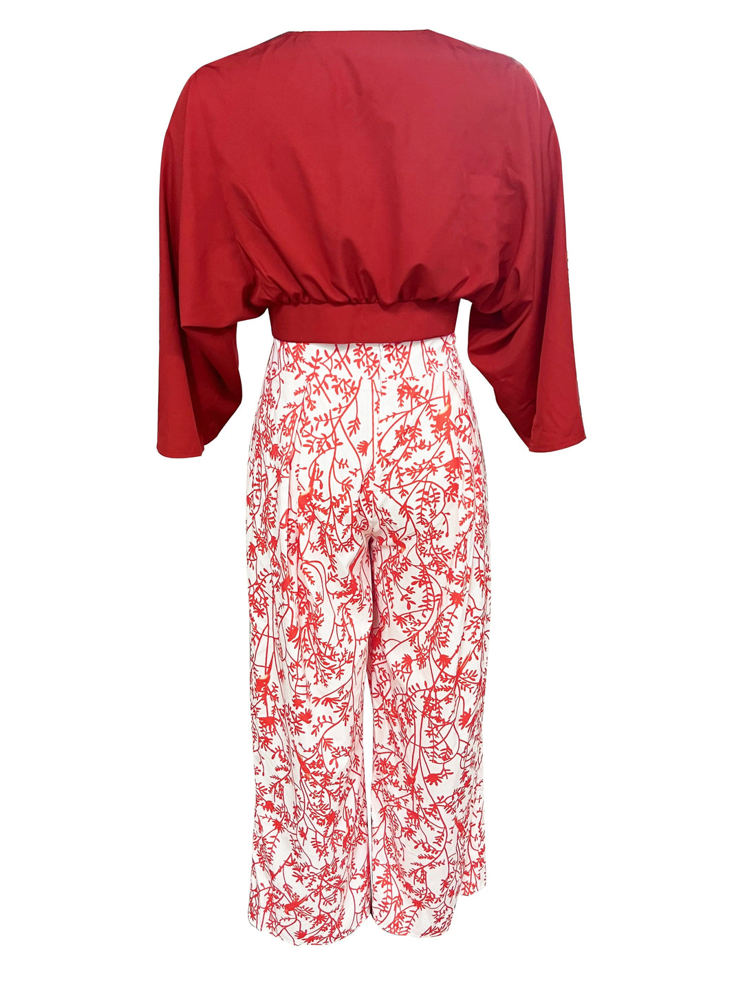 Casual Two-piece Set, Solid Surplice Neck Tops & Floral Print Wide Leg Pants Outfits, Women's Clothing