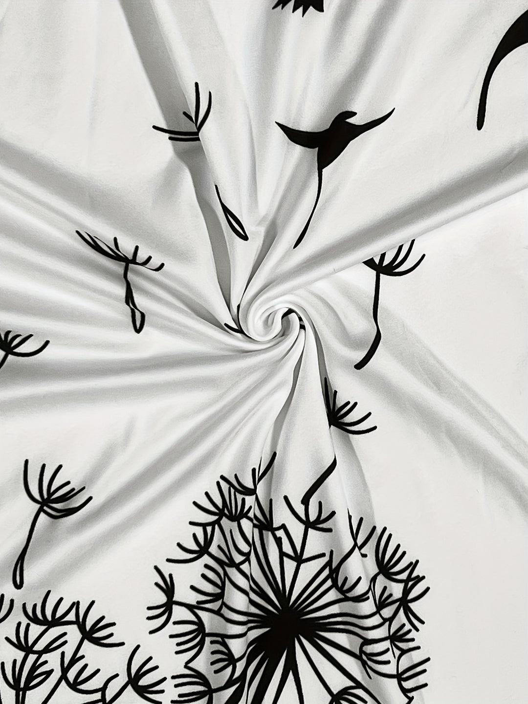 Plus Size Casual Outfits Set, Women's Plus Dandelion & Bird Print Long Sleeve Round Neck Top & Stripe Print Skirt Outfits 2 Piece Set