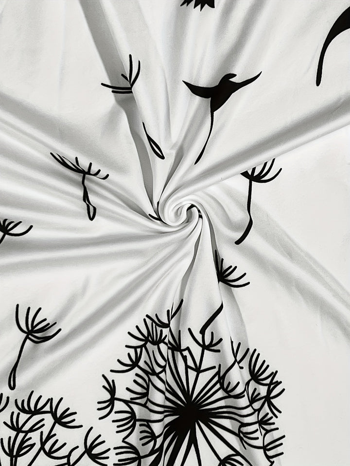 Plus Size Casual Outfits Set, Women's Plus Dandelion & Bird Print Long Sleeve Round Neck Top & Stripe Print Skirt Outfits 2 Piece Set