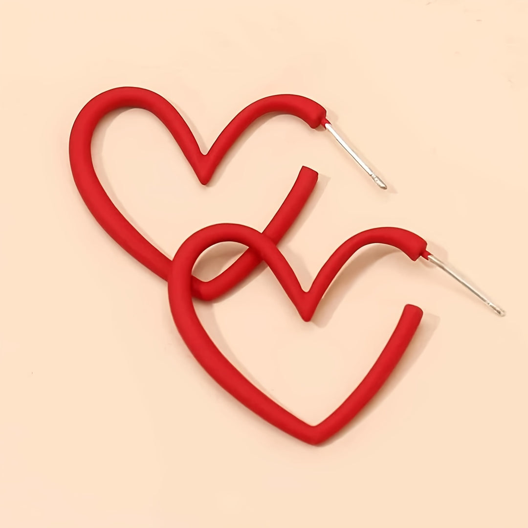 Red Heart Design Hoop Earrings Retro Simple Style Zinc Alloy Jewelry Trendy Gift For Lovers Female Ear Jewelry