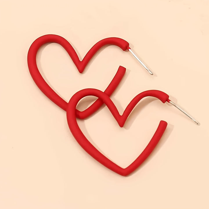 Red Heart Design Hoop Earrings Retro Simple Style Zinc Alloy Jewelry Trendy Gift For Lovers Female Ear Jewelry