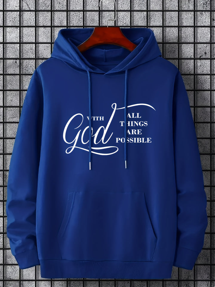 Christian Letter Print, Hoodies For Men, Graphic Sweatshirt With Kangaroo Pocket, Comfy Trendy Hooded Pullover, Mens Clothing For Fall Winter