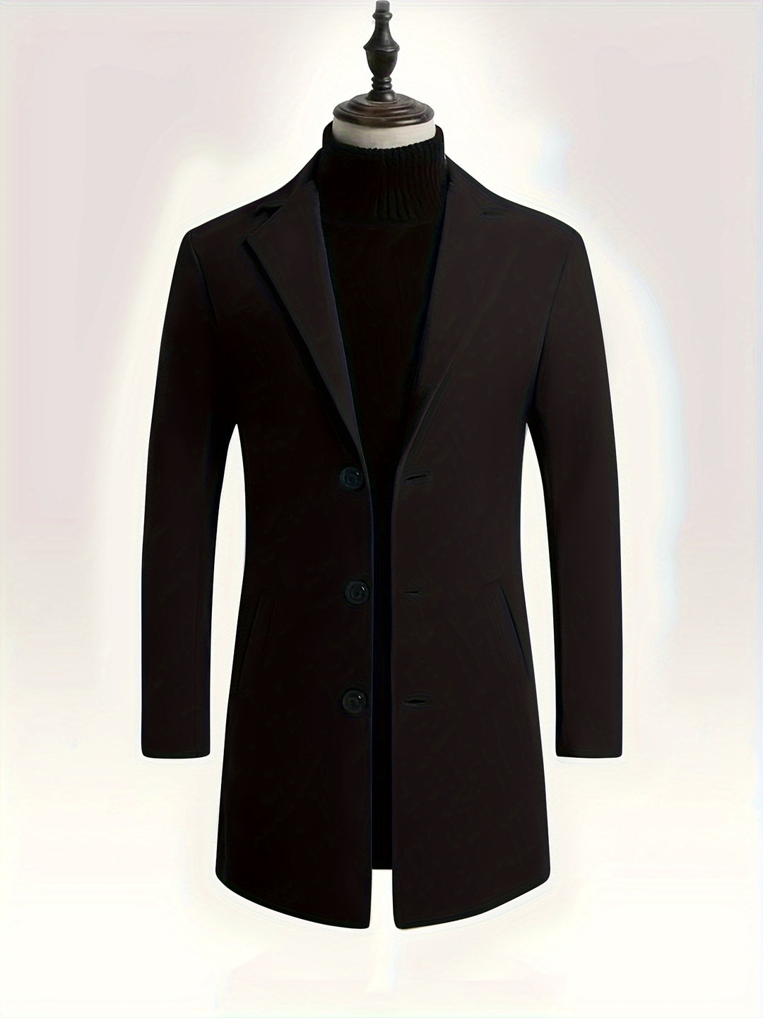 Men's Plus Size Solid Coat, Elegant Casual Jacket Fall Winter Fleece Long Jacket For Males, Men's Clothing