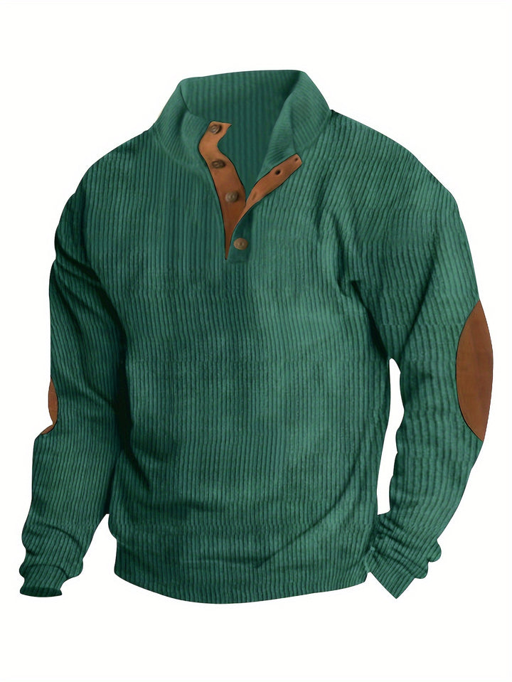 Men's Retro Stand Collar Ribbed Sweatshirt For Men Solid Sweatshirts For Spring Fall Long Sleeve Tops