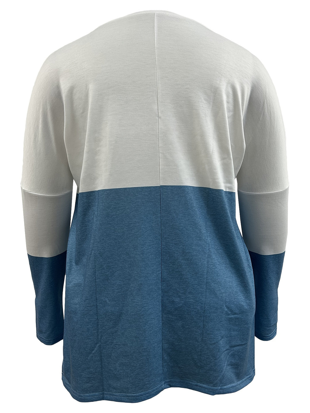 Plus Size Casual T-shirt, Women's Plus Colorblock Heart Print Drop Shoulder Long Sleeve Round Neck Tunic T-shirt With Pockets