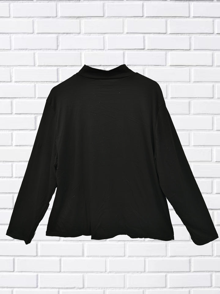 Plus Size Heart Rhinestone Top, Casual Mock Neck Long Sleeve Top, Women's Plus Size Clothing