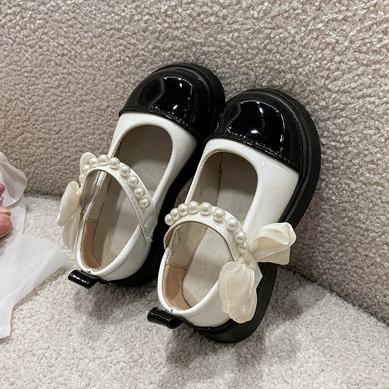 Trendy Elegant Bowknot Pearl Loafer Shoes For Girls, Lightweight Breathable Non Slip Dress Shoes For Performance Party, All Seasons