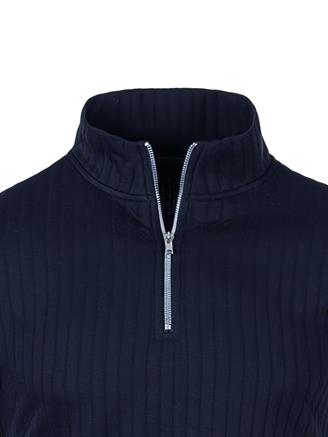 Ribbed Knitted Half Zipper Sweater, Men's Casual Warm Slightly Stretch Stand Collar Pullover Sweater For Men Fall Winter