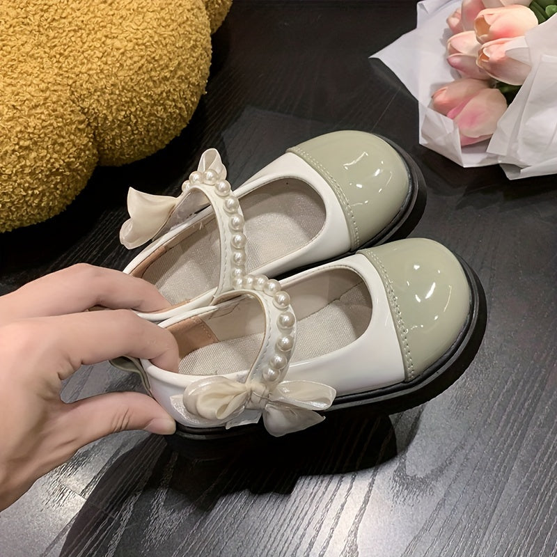 Trendy Elegant Bowknot Pearl Loafer Shoes For Girls, Lightweight Breathable Non Slip Dress Shoes For Performance Party, All Seasons