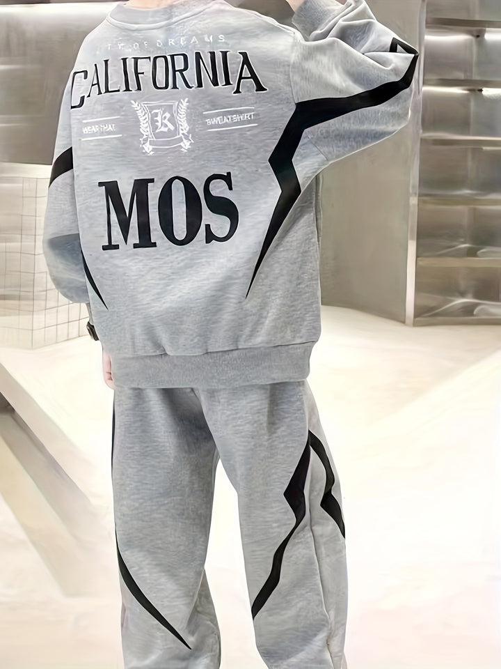 2pcs Boy's Color Clash Outfit, Letter Print Sweatshirt & Sweatpants Set, Trendy Long Sleeve Top, Kid's Clothes For Spring Fall Winter, Christmas Gift