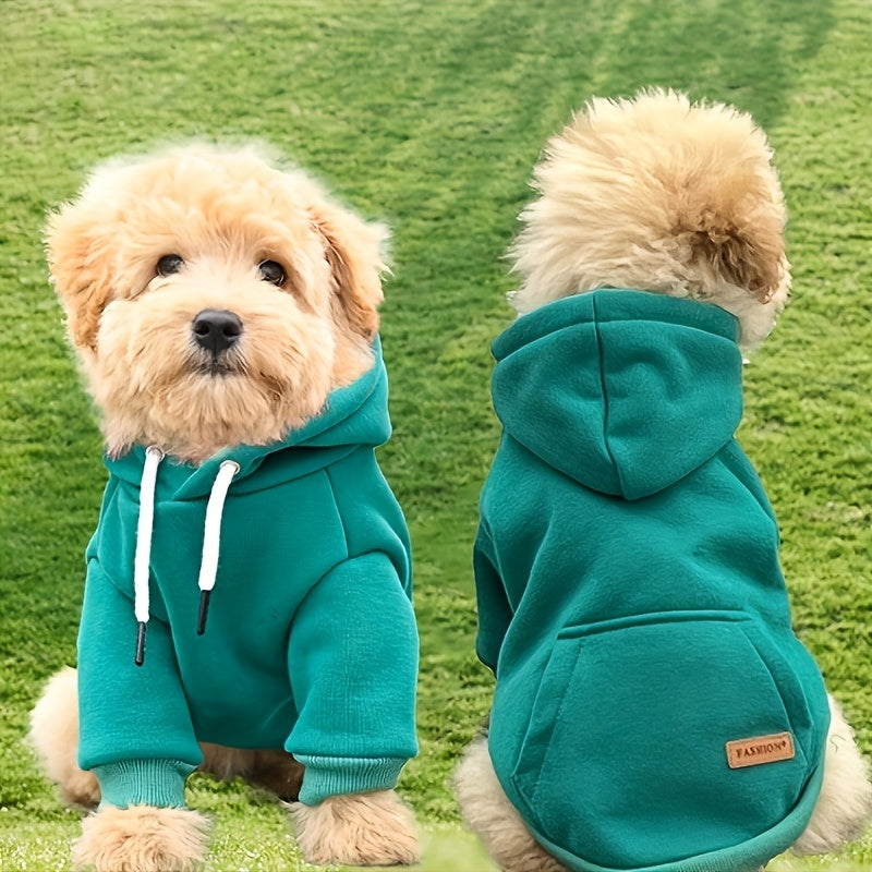 Small Dog Hoodie with Back Pocket - Hand Wash, Knit Fabric - 65% Cotton, 35% Polyester