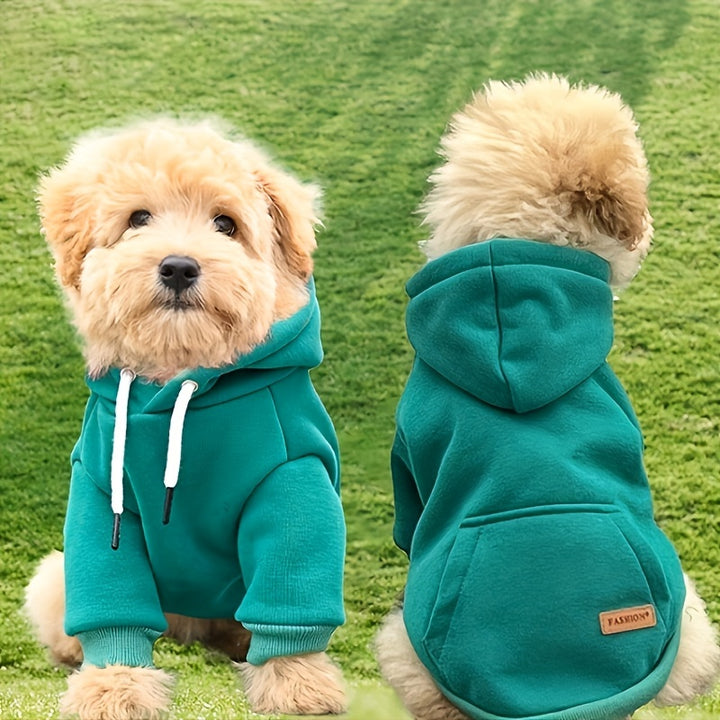 Small Dog Hoodie with Back Pocket - Hand Wash, Knit Fabric - 65% Cotton, 35% Polyester