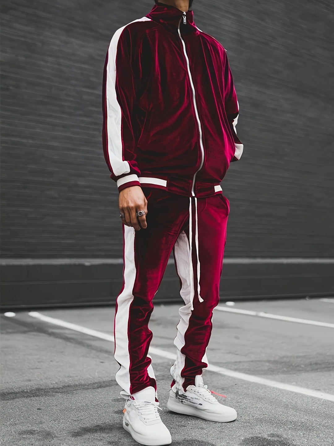Men's Classic Velvet Athletic Tracksuit Set for Gym and Running